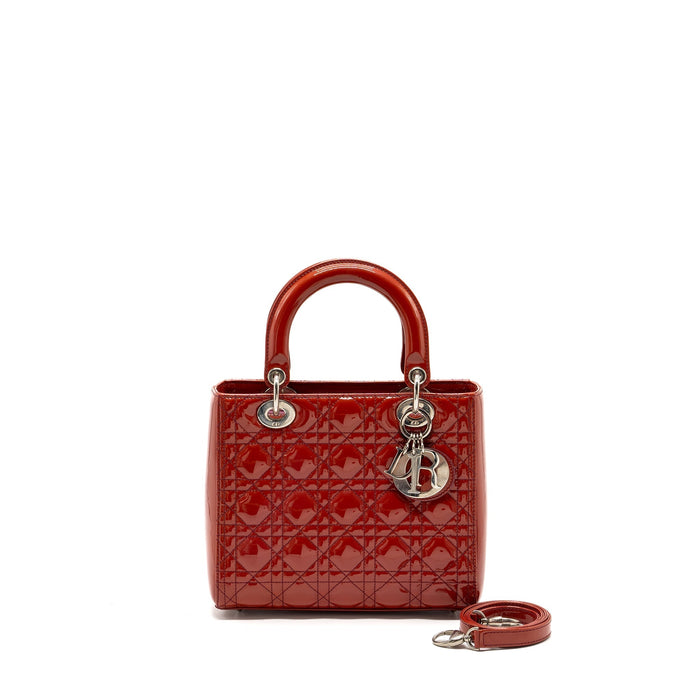 DIOR MEDIUM LADY DIOR PATENT DARK PINK SHW
