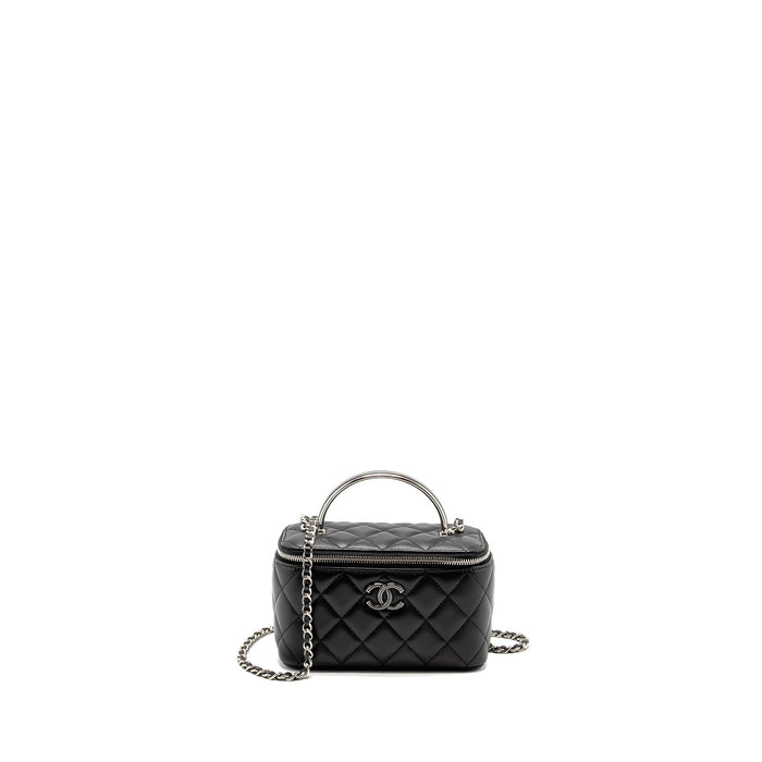 CHANEL TOP HANDLE LONG VANITY CASE LAMBSKIN BLACK SHW (MICROCHIP)