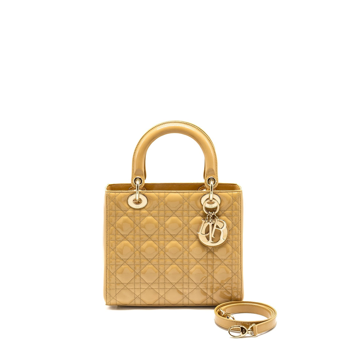 DIOR MEDIUM LADY DIOR PATENT BEIGE GHW