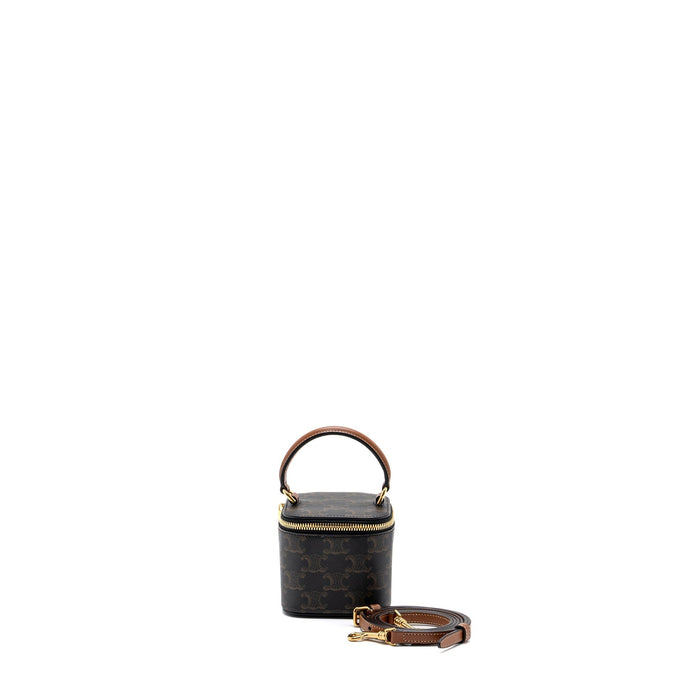 CELINE MINI VANITY CASE TRIOMPHE CANVAS/CALFSKIN TAN GHW
