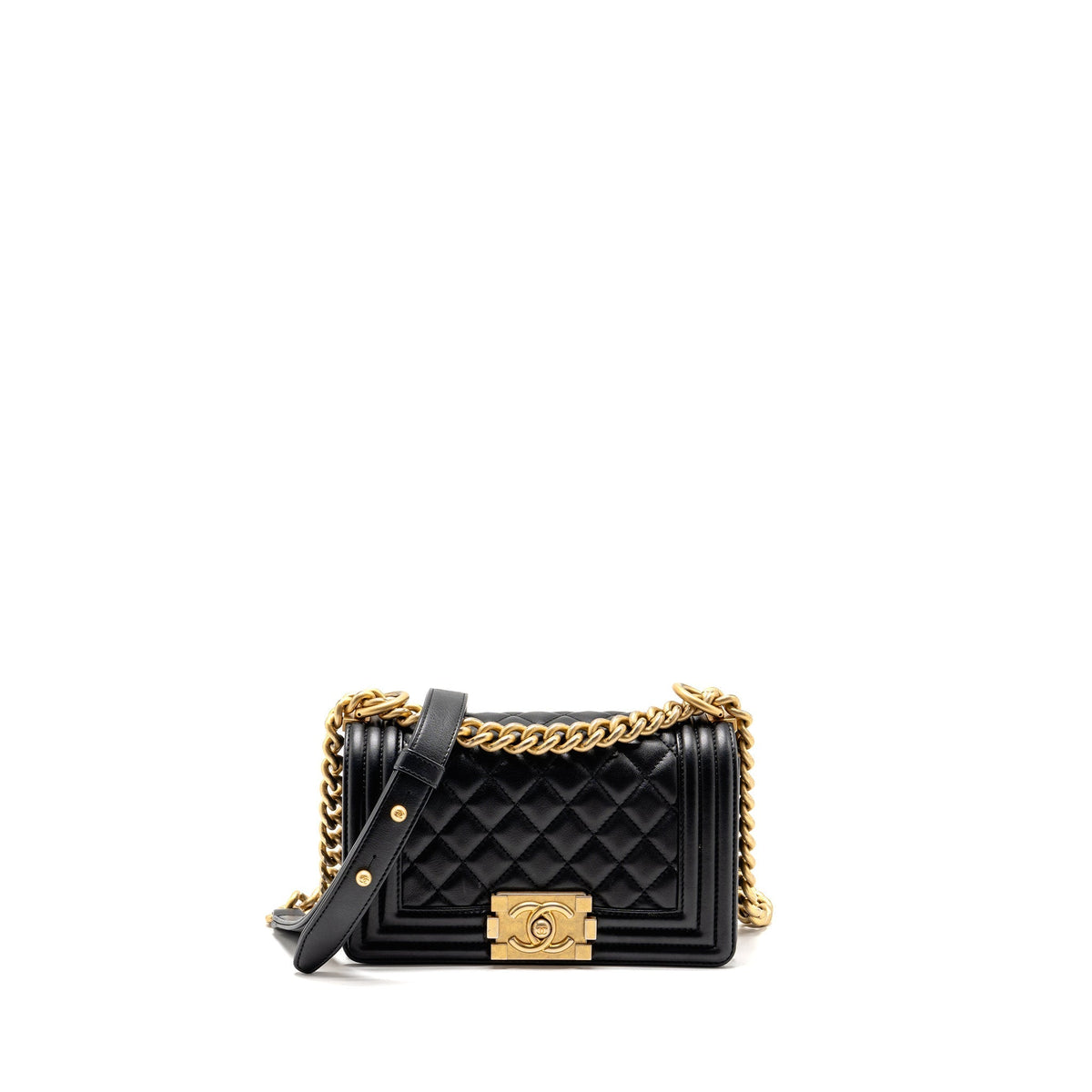 CHANEL SMALL BOY BAG CALFSKIN BLACK GHW