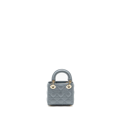 DIOR MICRO LADY DIOR LAMBSKIN GREY LGHW