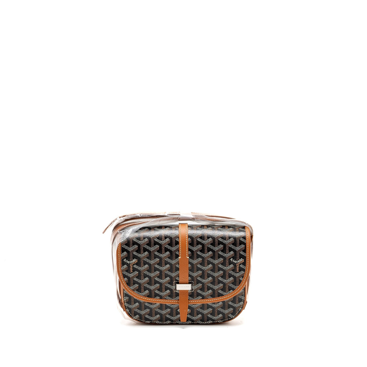 GOYARD BELVEDERE PM MESSENGER  BAG GOYARDLINE CANVAS/CALFSKIN BLACK/TAN SHW