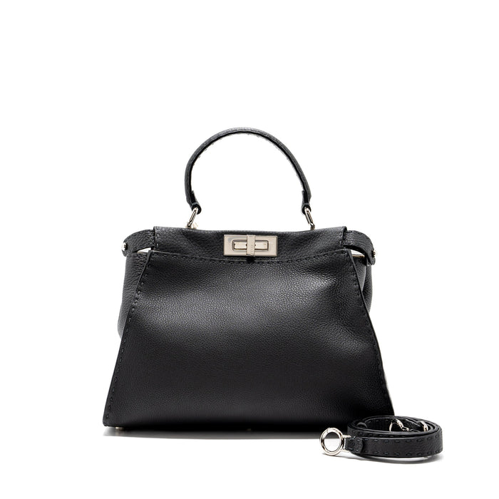FENDI MEDIUM PEEKABOO BAG SELLERIA LEATHER BLACK SHW