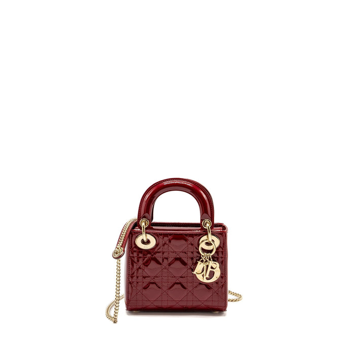 DIOR MINI LADY DIOR PATENT RED LGHW