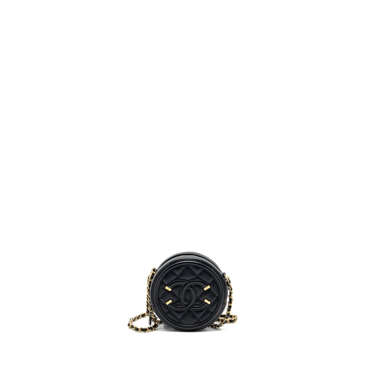 CHANEL CC FILIGREE QUILTED ROUND CROSSBODY BAG CAVIAR BLACK GHW