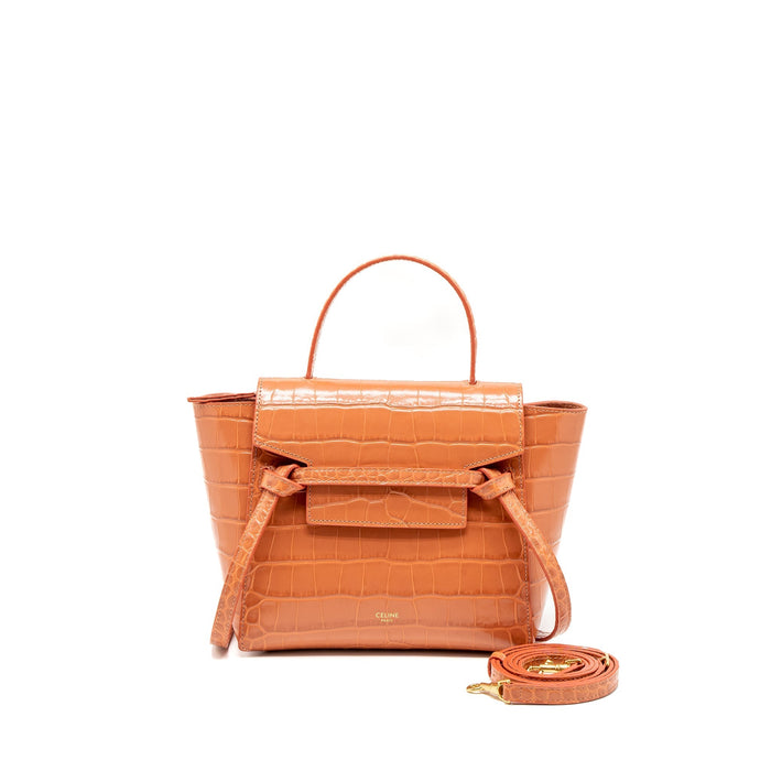 CELINE NANO BELT BAG CROC EMBOSSED CALFSKIN LYCHEE GHW