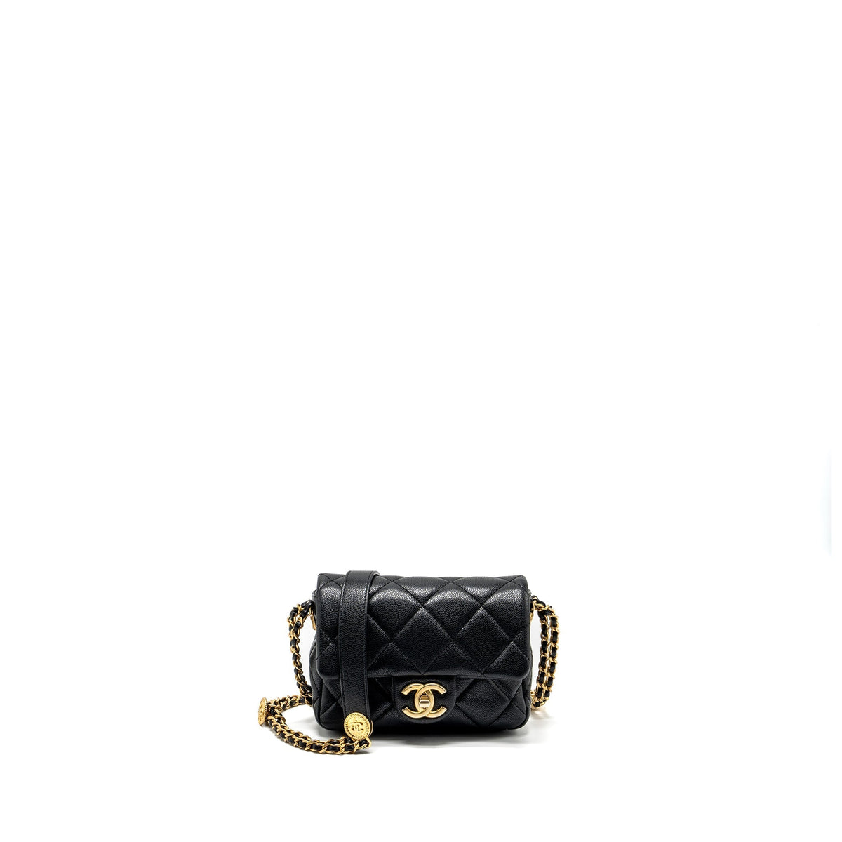 CHANEL MINI TWIST YOUR BUTTON FLAP BAG CAVIAR BLACK GHW (MICROCHIP)