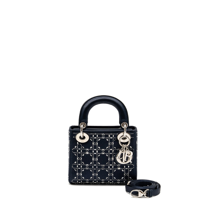 DIOR MINI LADY DIOR SATIN CRYSTAL DARK BLUE SHW