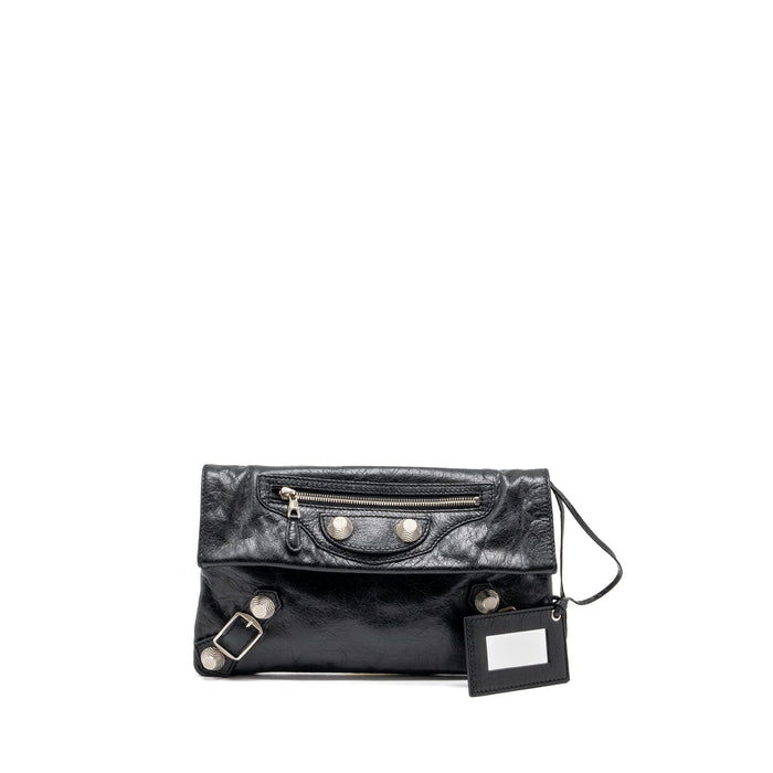 BALECIAGA CITY FOLD CLUTCH LEATHER BLACK SHW