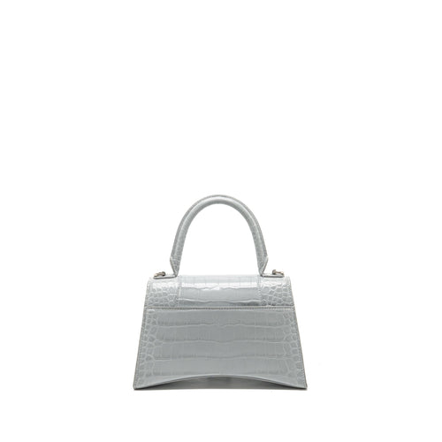 BALENCIAGA SMALL HOURGLASS BAG CROC-EMBOSSED CALFSKIN GREY SHW