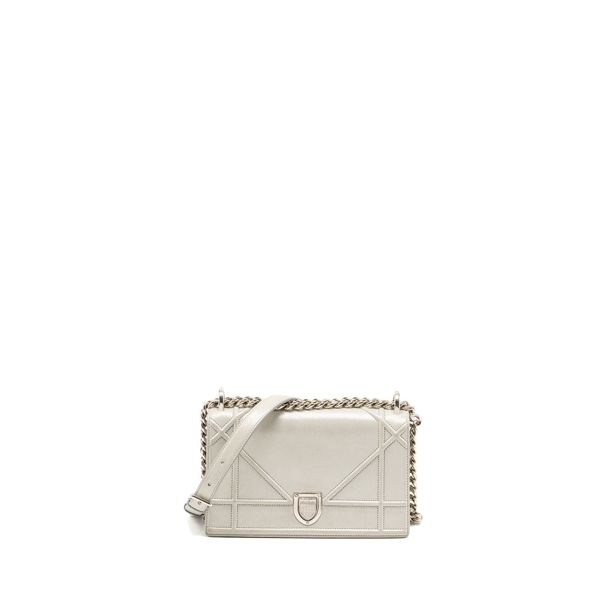 DIOR SMALL DIORAMA LEATHER IRIDESCENT PEARL GREY SHW