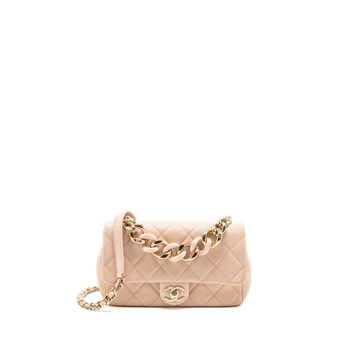 CHANEL GIANT TOP HANDLE RECTANGULAR FLAP BAG LAMBSKIN PINK LGHW (MICROCHIP)