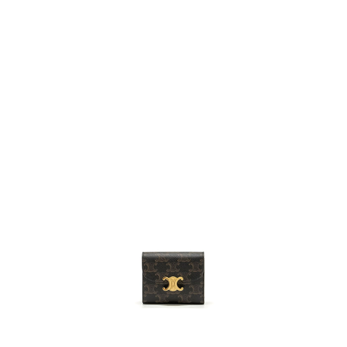 CELINE SMALL TRIOMPHE FLAP WALLET CANVAS TAN GHW