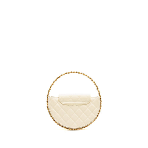 CHANEL ROUND CLUTCH PATENT LEATHER WHITE GHW (MICROCHIP)