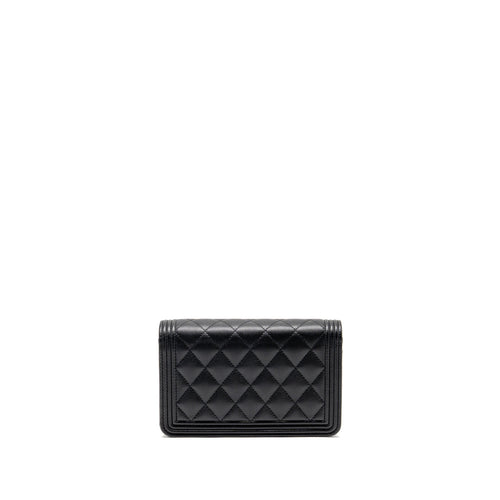 CHANEL BOY WALLET ON CHAIN CAVIAR BLACK RUTHENIUM SHW (MICROCHIP)