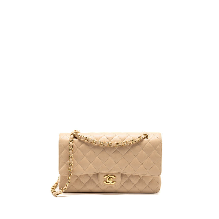 CHANEL MEDIUM CLASSIC DOUBLE FLAP BAG CAVIAR BEIGE GHW