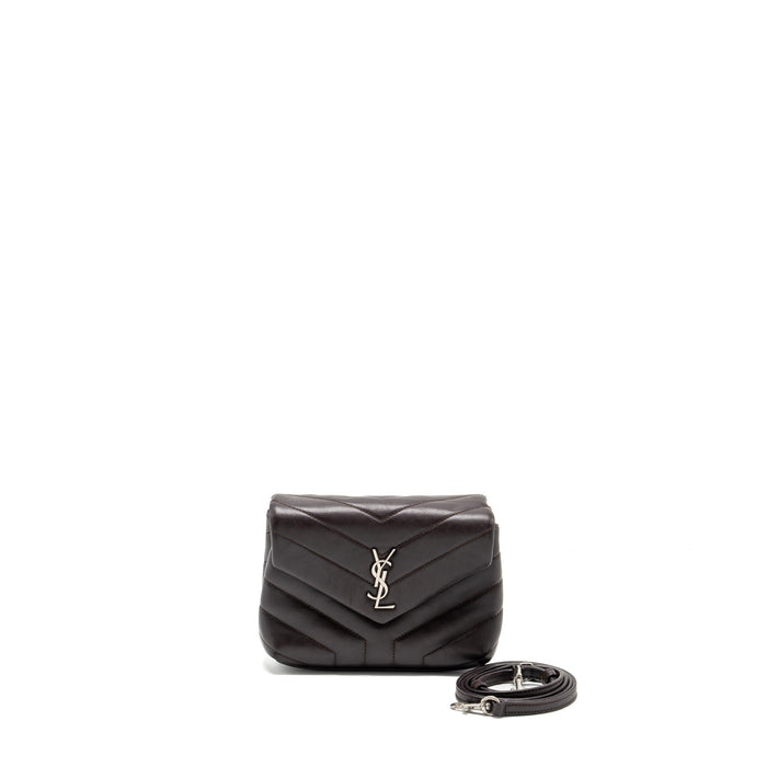 SAINT LAURENT/YSL LOULOU TOY STRAP BAG CALFSKIN BROWN SHW
