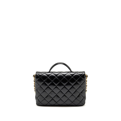 CHANEL DOUBLE POCKET TOP HANDLE MESSANGER BAG SHINY CALFSKIN BLACK GHW (MICROCHIP)