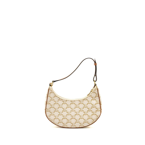 CELINE MEDUIM AVA BAG TRIOMPHE CANVAS/CALFSKIN WHITE/BROWN GHW