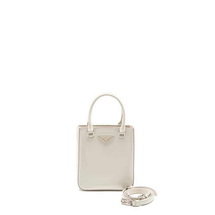 PRADA SMALL BRUSHED LEATHER TOTE BAG WHITE SHW