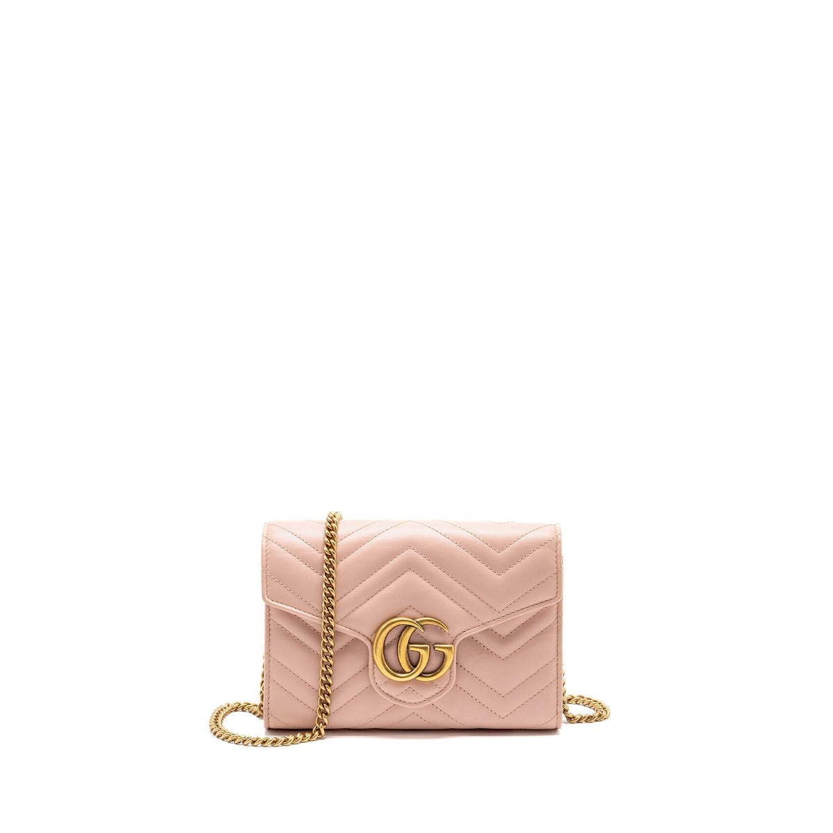 GUCCI GG MARMONT WALLET ON CHAIN CALFSKIN PINK GHW