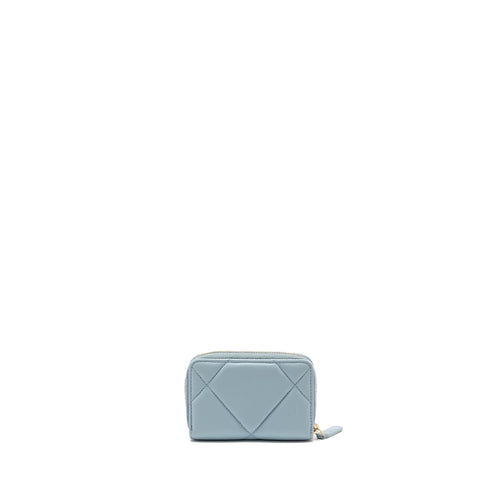 CHANEL 19 ZIP COIN PURSE LAMBSKIN LIGHT BLUE SHW (MICROCHIP)
