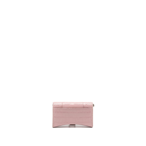 BALENCIAGA HOURGLASS WALLET ON CHAIN CROC-EMBOSSED CALFSKIN PINK SHW