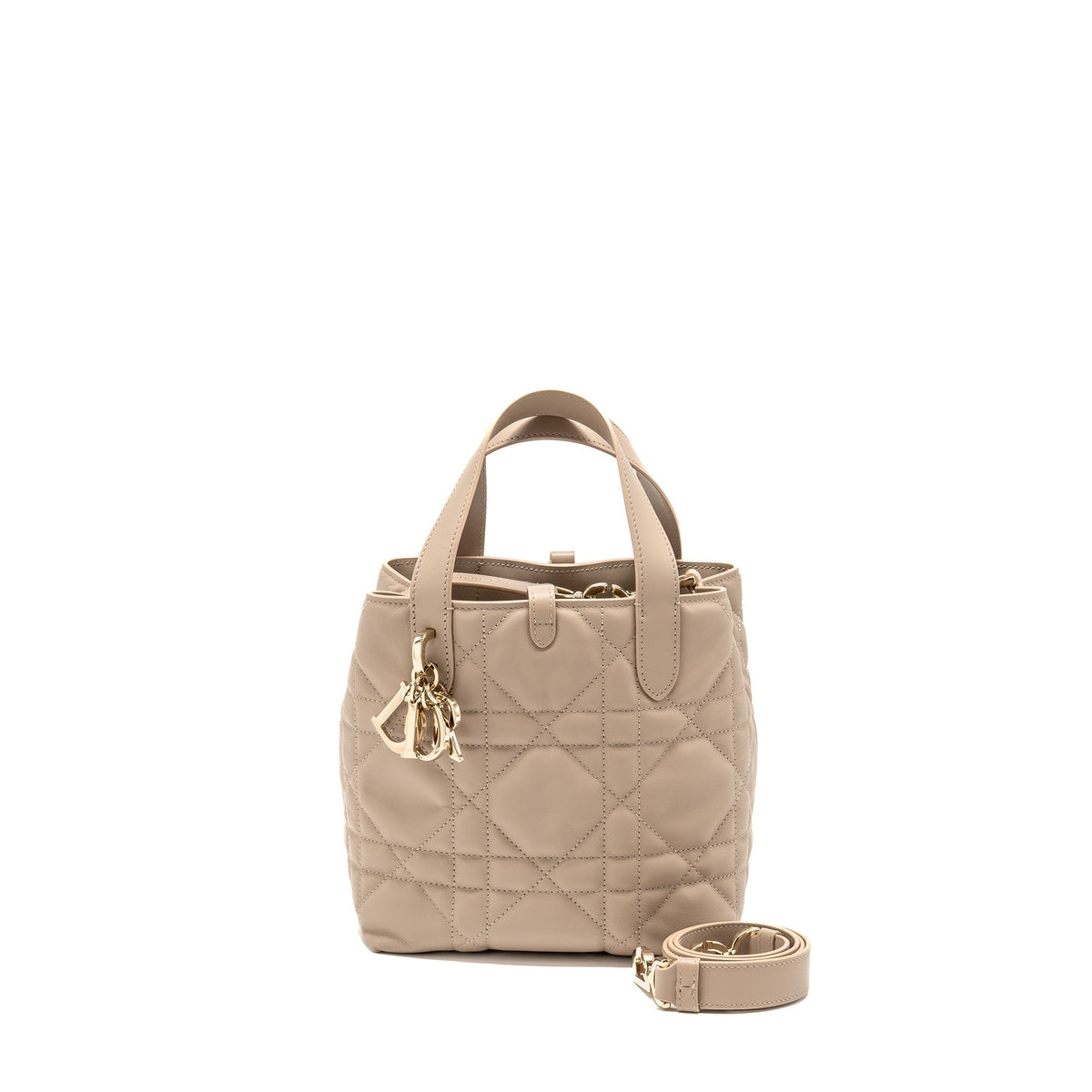 DIOR SMALL TOUJOURS TOTE BAG MACROCANNAGE CALFSKIN POWDER BEIGE LGHW