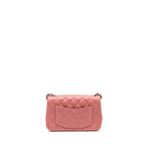 CHANEL MINI RECTANGULAR FLAP BAG LAMBSKIN PINK SHW