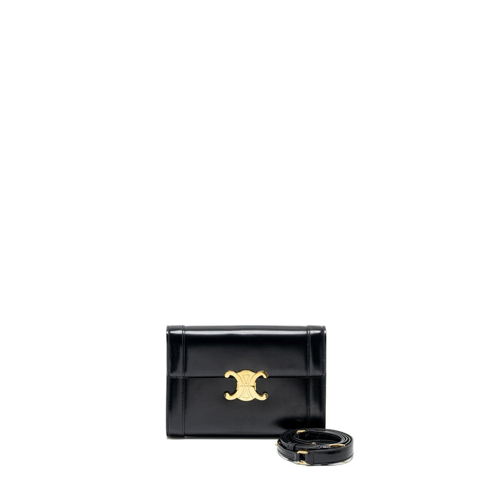 CELINE TRIOMPHE FLAP WALLET WITH STRAP CALFSKIN BLACK GHW