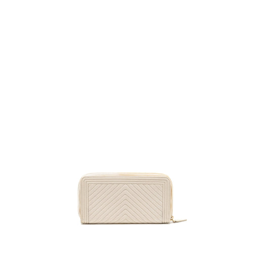 CHANEL CHEVRON BOY ZIP LONG WALLET CAVIAR WHITE LGHW