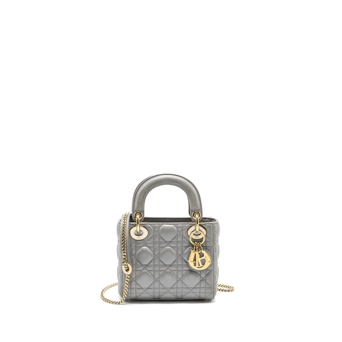 DIOR MINI LADY DIOR LAMBSKIN GREY LGHW