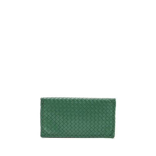 BOTTEGA VENETA CLUTCH NAPPA GREEN BLACK HARDWARE