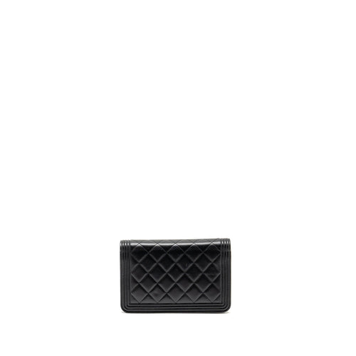 CHANEL BOY WALLET ON CHAIN LAMBSKIN BLACK GHW