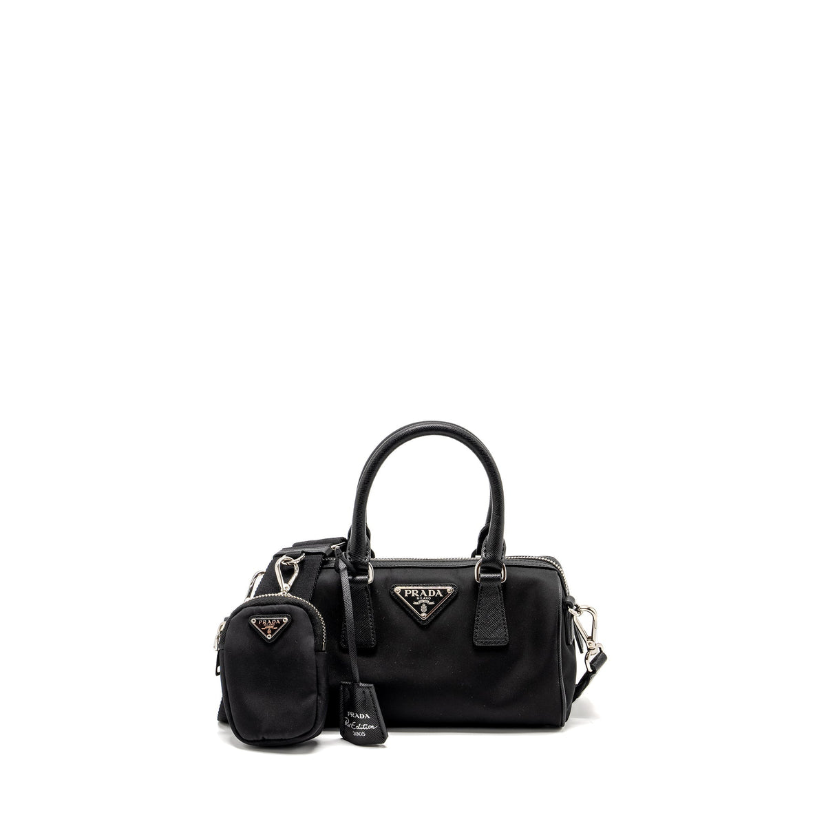 PRADA TOP HANDLE RE-EDITION 2005 NYLON BAG BLACK SHW