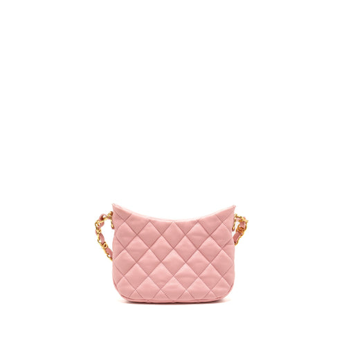 CHANEL 22K HOBO SHOULDER BAG WITH LOGO CHAIN LAMBSKIN PINK GHW (MICROCHIP)