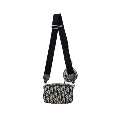 DIOR 3 IN 1 MINI ZIPPER POUCH WITH STRAP BLUE JACQUARD SHW