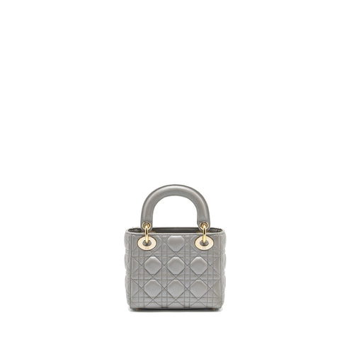 DIOR MINI LADY DIOR LAMBSKIN GREY LGHW