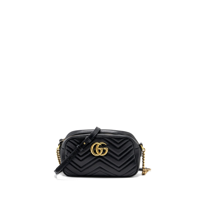 GUCCI GG MARMONT SMALL MATELASSE SHOULDER BAG CALFSKIN BLACK GHW