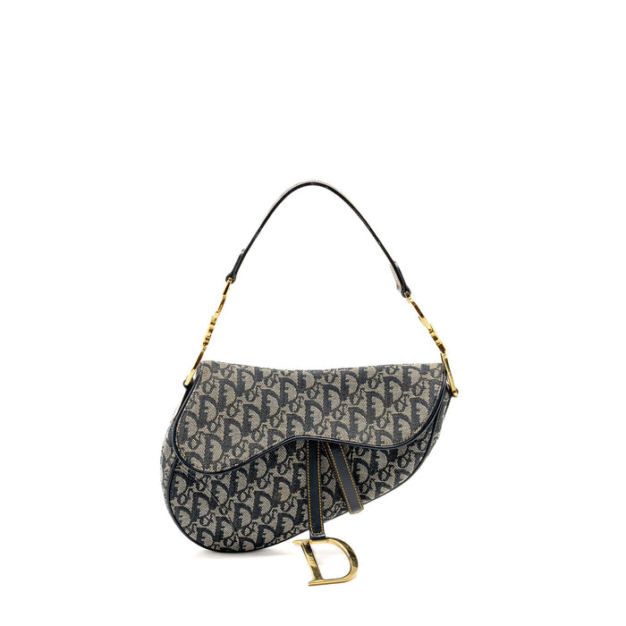 DIOR VINTAGE SADDLE BAG CANVAS / LEATHER BLUE/MULTICOLOUR GHW