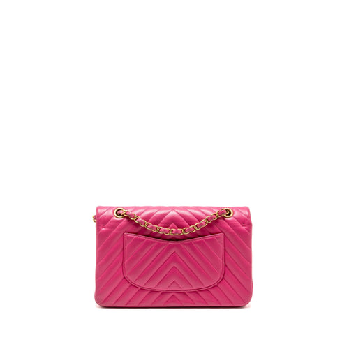 CHANEL MEDIUM CHEVRON CLASSIC DOUBLE FLAP BAG LAMBSKIN PINK GHW