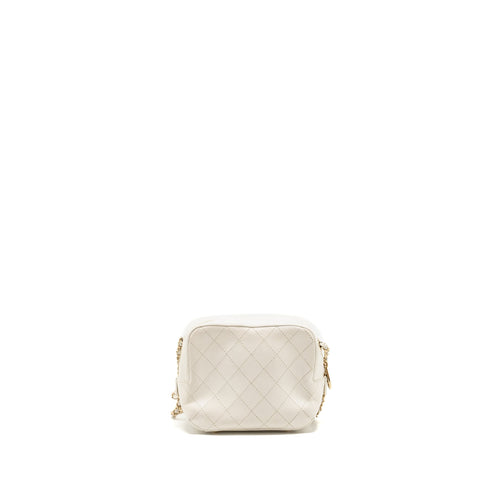 CHANEL MINI CAMERA BAG WITH CHAIN CALFSKIN WHITE LGHW
