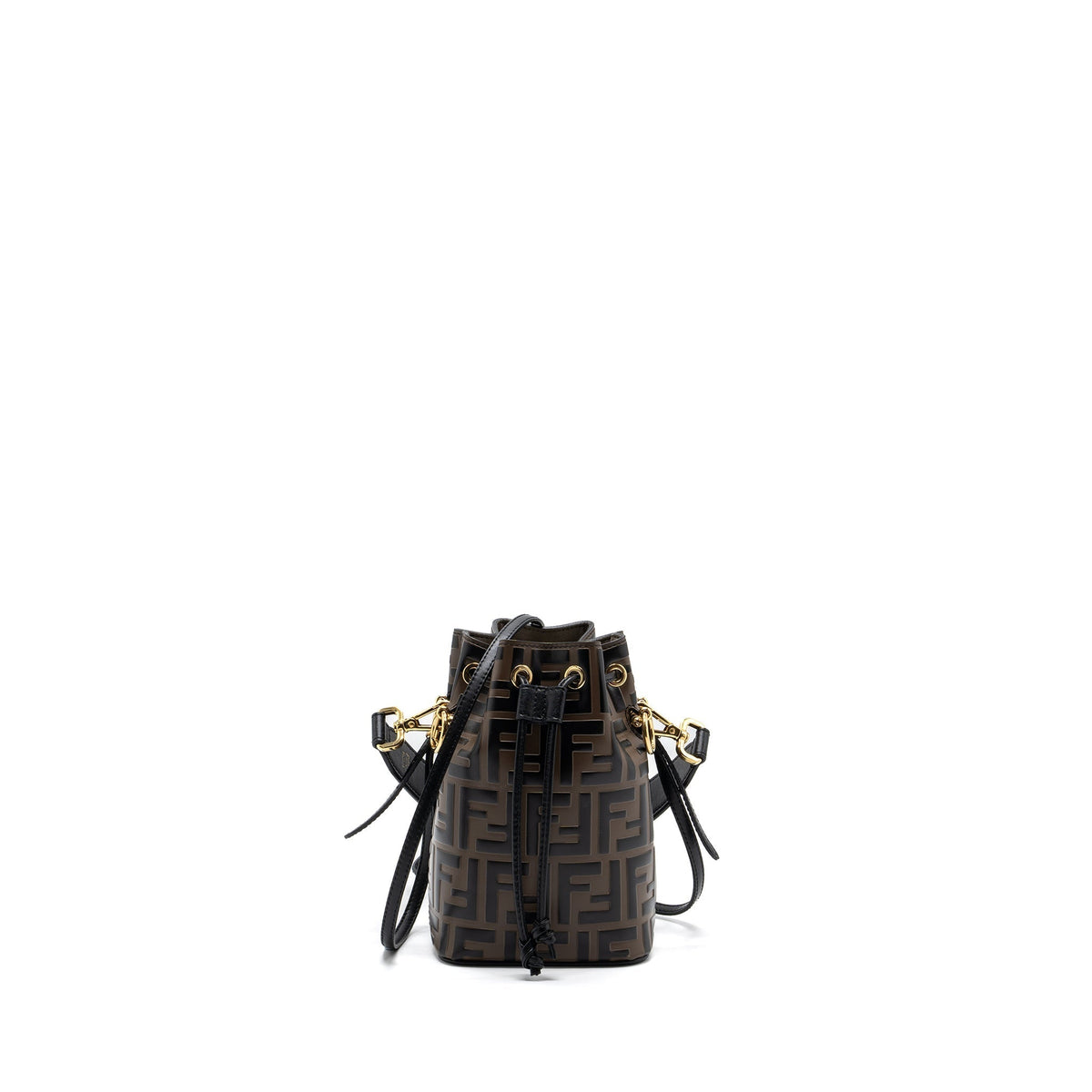 FENDI MINI MON TRESOR BUCKET BAG CALFSKIN BROWN / BLACK GHW