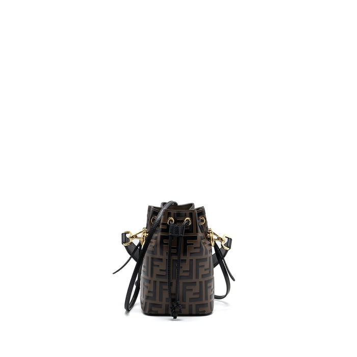 FENDI MINI MON TRESOR BUCKET BAG CALFSKIN BROWN / BLACK GHW