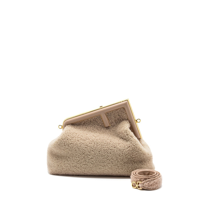 FENDI FIRST MEDIUM LAMBSKIN /SHEARLING LIGHT BEIGE GHW