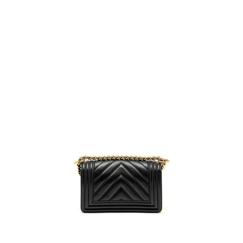 CHANEL SMALL CHEVRON BOY BAG LAMBSKIN BLACK LGHW