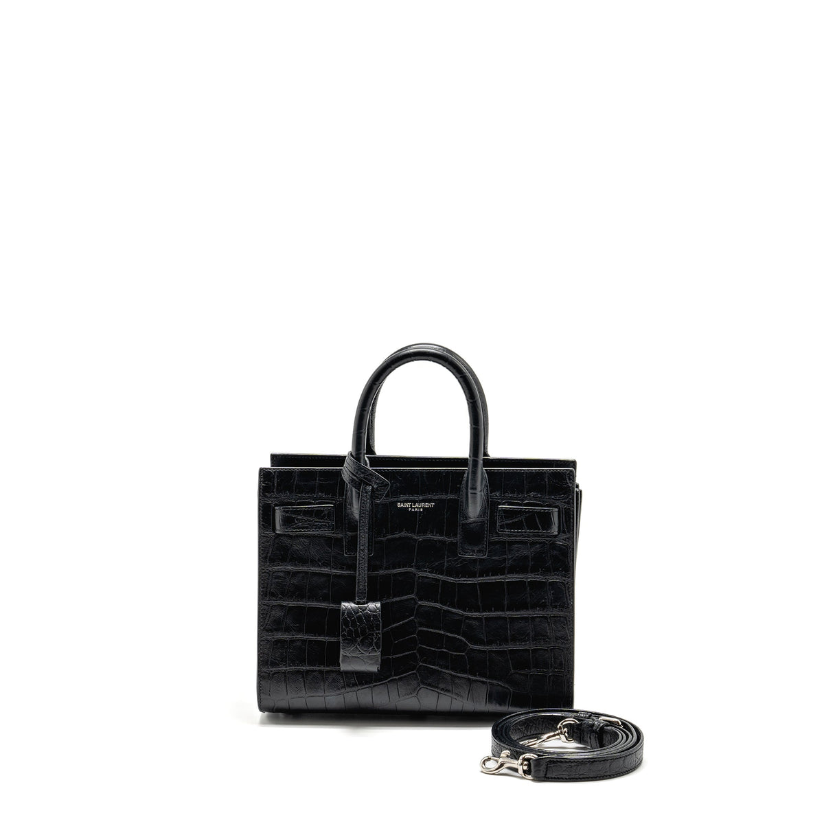 SAINT LAURENT NANO SAC DE JOUR CROC EMBOSSED CALFSKIN BLACK SHW