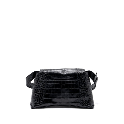 BALENCIAGA DOWNTOWN SMALL SHOUDLER BAG CROCODILE EMBOSSED BLACK WITH BLACK HARDWARE