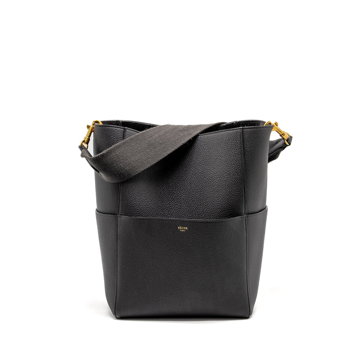 CELINE SANGLE BUCKET BAG CALFSKIN DARK GREY GHW